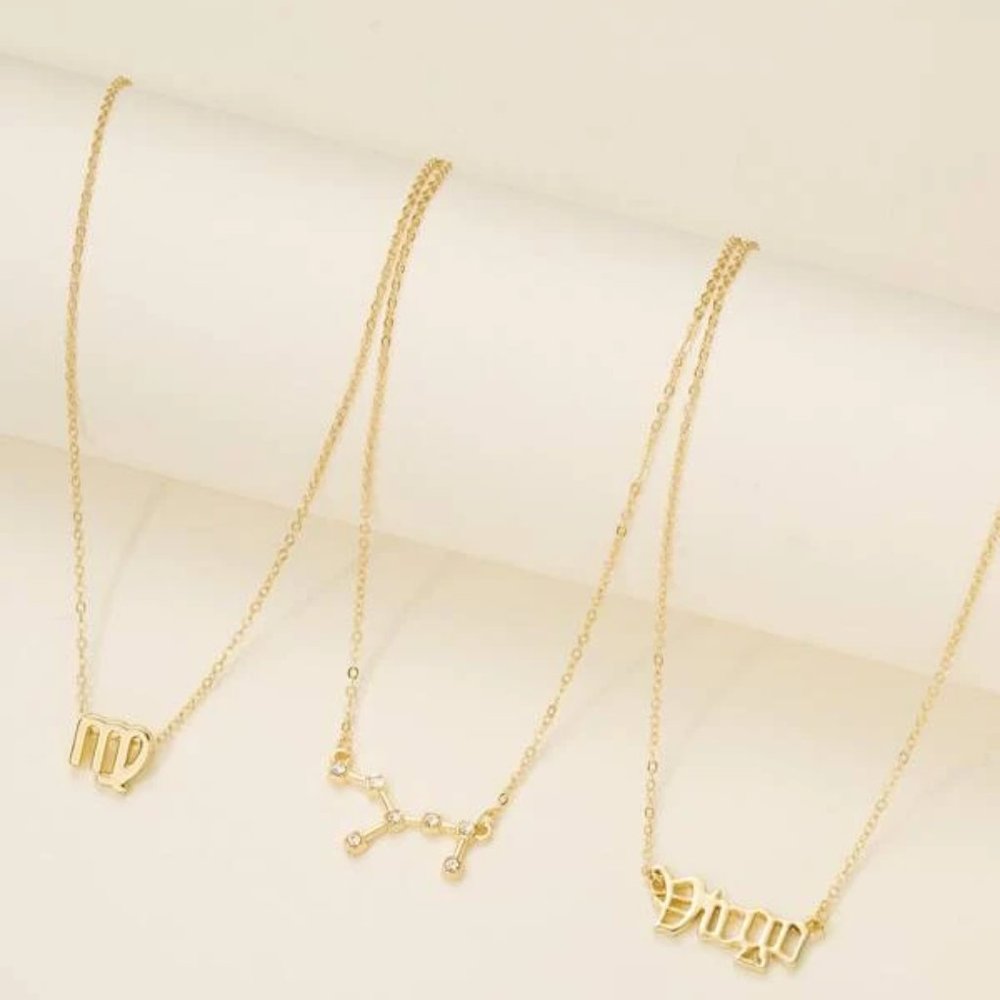 3pc Virgo Zodiac Golden Necklaces - Picture 2 of 3